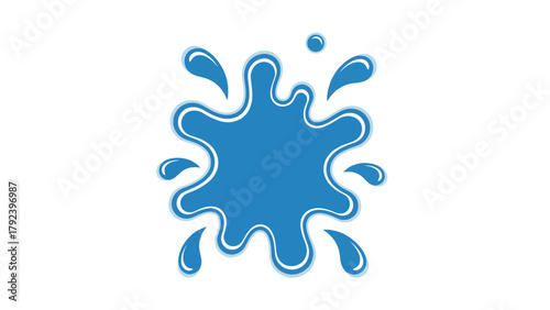 Blue water splash with drops and a bubble