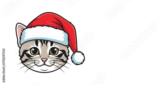 Cartoon cat wearing a Santa hat with a cheerful expression  
