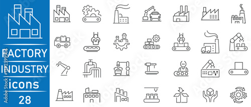 Factory icons set. Containing icon of industry icon set vector illustration. Factory machines icons. industrial, and supply icon. Vector illustration.