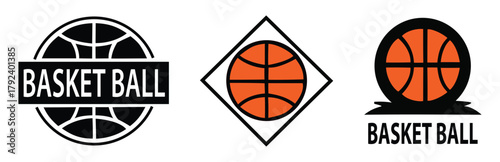 Basketball logo set with various designs icons and balls for sports team tournament club apparel and athletic branding