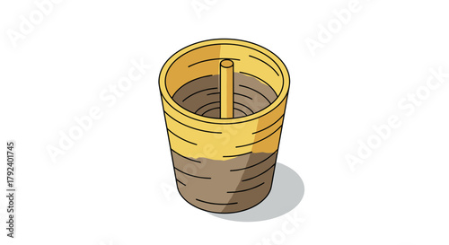 Isometric wooden churn with shadow on white background