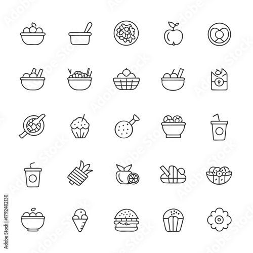 set of food and drink icons in vector illustration