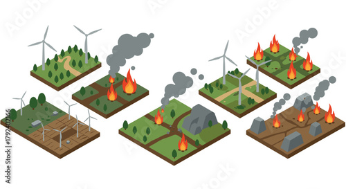 Isometric elements of renewable energy and environmental challenges