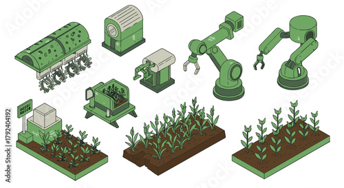 Isometric smart farming technology automated robotics in modern agriculture
