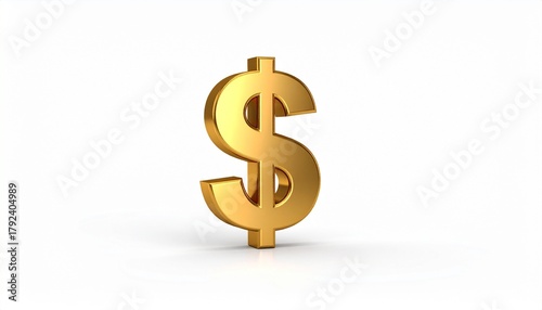 Golden dollar sign on reflective white surface