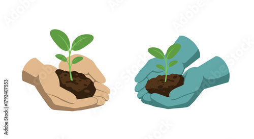 Hands holding seedlings concept of care and growth in environmental conservation