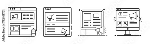 Digital marketing, online advertising and promotion web icon set