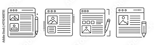 Website content management, blogging, and editing vector icons