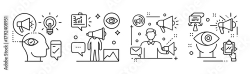 Marketing communication strategy and advertising concept line art