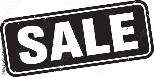 Black and White "SALE" Sign with Distressed Edges and Bold White Text