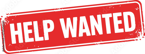 Red "Help Wanted" Sign with White Text and Distressed Edges