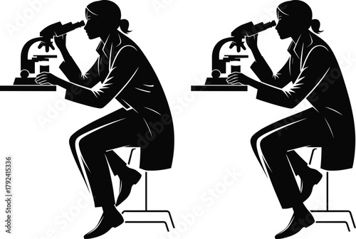 Female scientist working with microscope in laboratory, scientific research concept, biology experiment, medical analysis, 