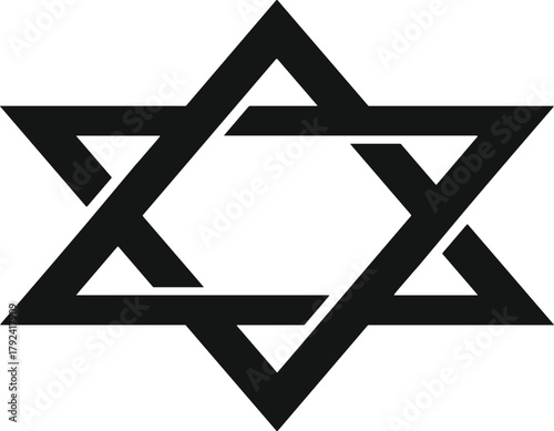 Star of David geometric symbol, black and white hexagram design, Jewish cultural heritage icon, religious identity emblem, sacred vector illustration template