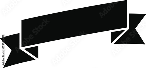 Stylized black ribbon banner with pointed ends, angular folded design, blank central area, vector illustration for text, titles, decorative framing