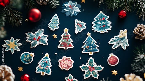 Cheerful sticker set for Christmas and New Year decoration