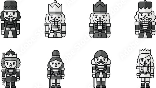 Traditional nutcracker figures collection, festive holiday decoration soldiers, cultural folklore wooden toys, ornamental 