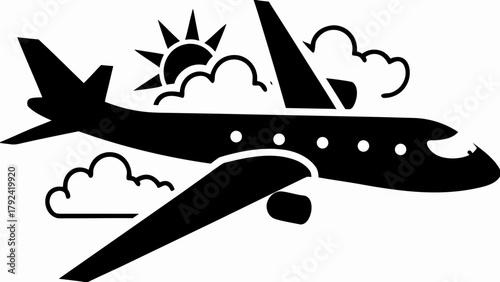 Airplane soars through sunny skies, a symbol of adventure and travel destinations awaits explorers