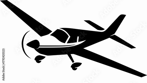 Dynamic silhouette of a sleek propeller plane soaring effortlessly through the sky