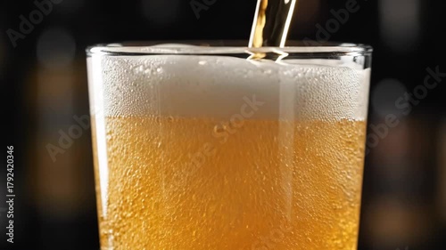 Wallpaper Mural Golden beer pouring into a clear glass, creating a rich white foam and effervescent bubbles, representing refreshment, celebration, and a crisp drinking experience against a dark background Torontodigital.ca