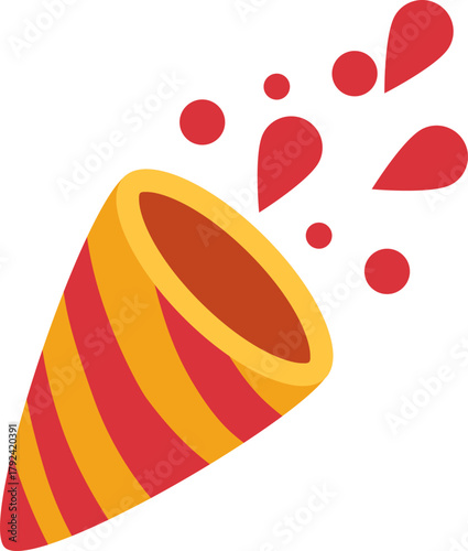 Colorful party popper icon bursting with confetti, perfect for holiday celebrations and festive events.