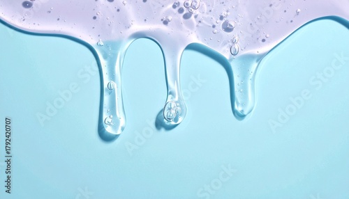 Liquid acid gel on the top melting down. Textured background with oxygen bubbles on minimalist background