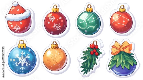 Winter sticker set with festive Christmas details and colors