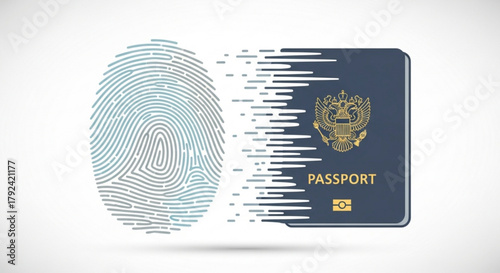 Digital passport concept with fingerprint and document, representing secure identification and modern travel technology