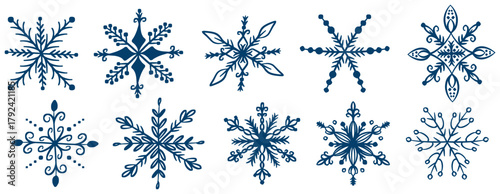Various snowflake shapes illustration collection