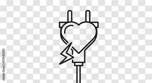 A captivating line art illustration of a power plug with a heart shape, symbolizing the electrifying connection of love and energy