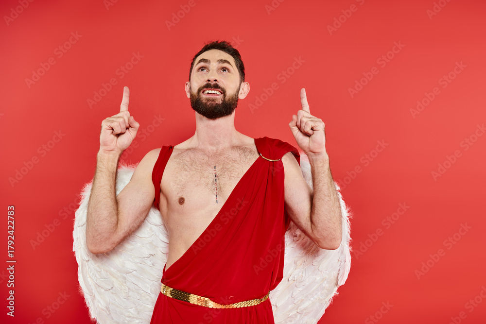 Fototapeta premium Cupid spreads love on Valentines Day dressed in vibrant red and white