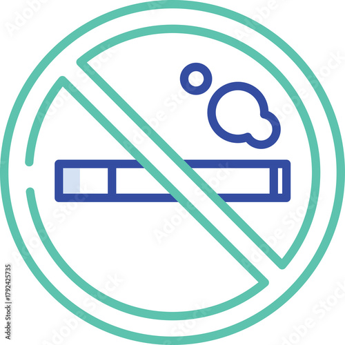 No Smoking Sign Graphic Icon In Blue And Teal Colors With A Cigarette Symbol Crossed Out With A Diagonal Line On A Transparent Background Representing Prohibition
