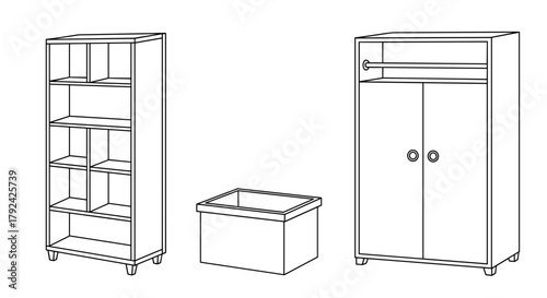 Home furnishings line art collection for interior decoration and furniture design concepts