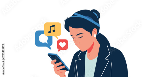 Confident woman using smartphone for social media engagement and connecting with friends