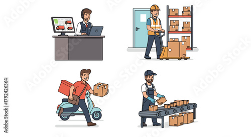 Efficient logistics team ensuring timely deliveries and customer satisfaction, scalable vector