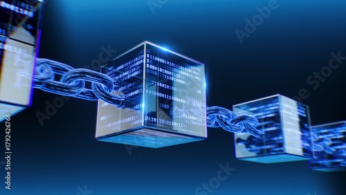 Blockchain technology concept - data cells with binary code and binary chain