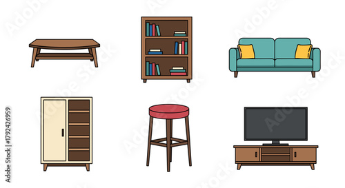 Modern living room furniture set for interior design projects, stylish home furnishings