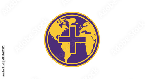 Global healthcare plus symbol, vector emblem for worldwide medical assistance, health icon
