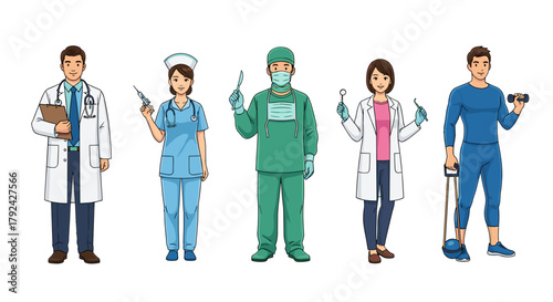 Diverse medical professionals team illustration showing healthcare providers working together