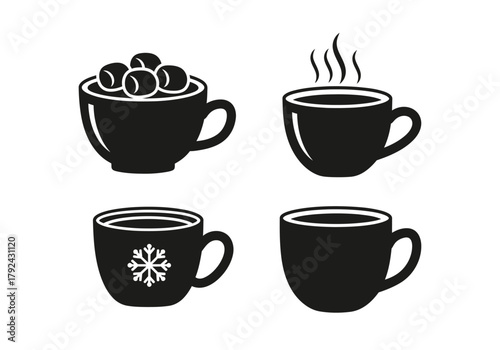 flat solid hot chocolate mug icons set