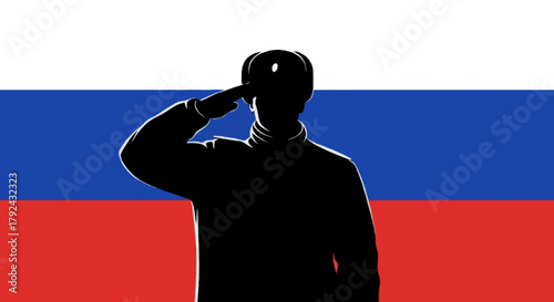 Silhouette of Russian soldier with flag background 3D vector illustration patriotic military design digital art
