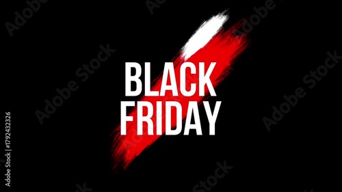 Black Friday text with brush strokes on a black background. 4K
