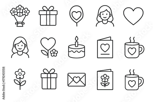 Minimalist love icons set for celebrations and relationships