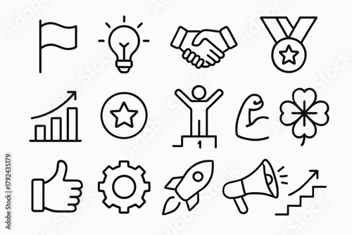 Minimalist line icons for business success and motivation