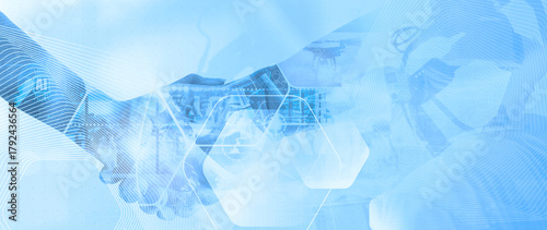 AI technology handshake concept in digital industry background