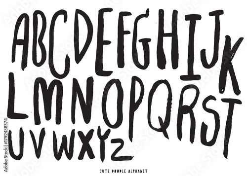Cute doodle Vector background with black and white letters,Cute doodle Alphabet, alphabet pattern