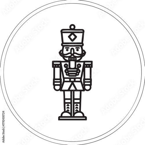 Outline icon of a nutcracker soldier in a circle.