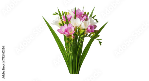 Wallpaper Mural Isolated freesia blooms with green leaves for spring season arrangements and romantic displays Torontodigital.ca