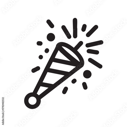 Line icon of a striped party popper exploding.