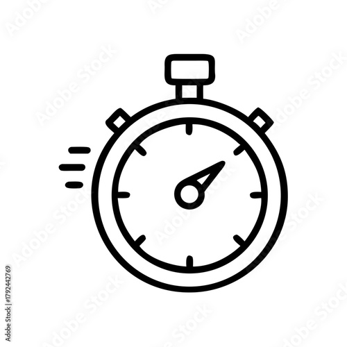 Illustration of a stopwatch with a thick outline and three speed lines on the left side of the object
