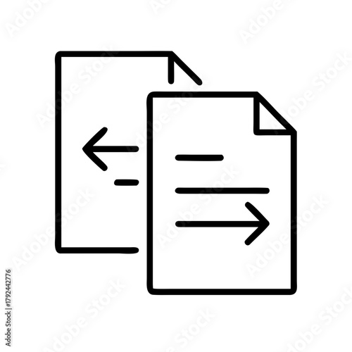 Document transfer icon showing two pages with arrows indicating data flow from one to the other page